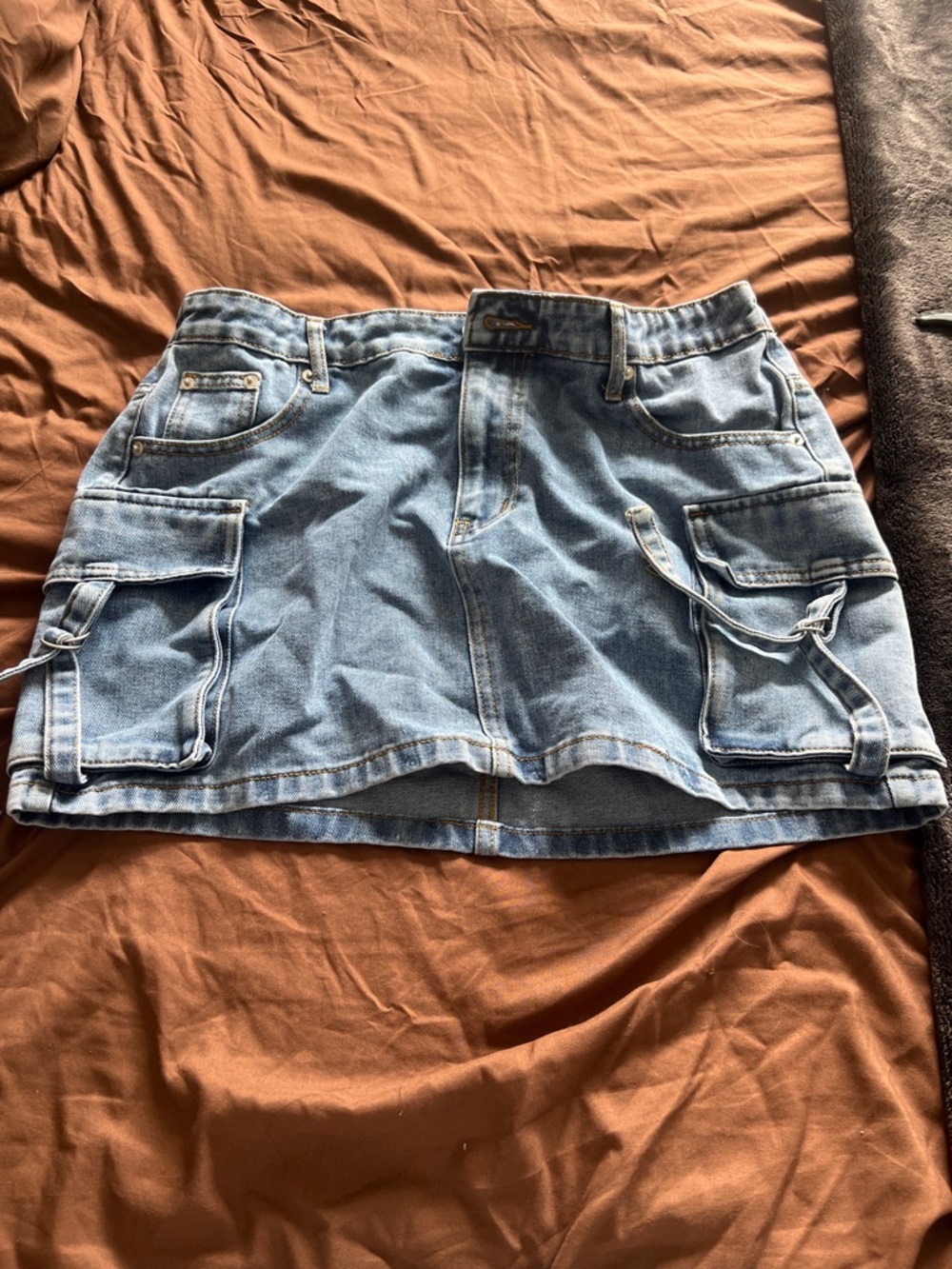 Harper Light Wash Denim Mini Skirt with Contrast Stitching - Light Blue